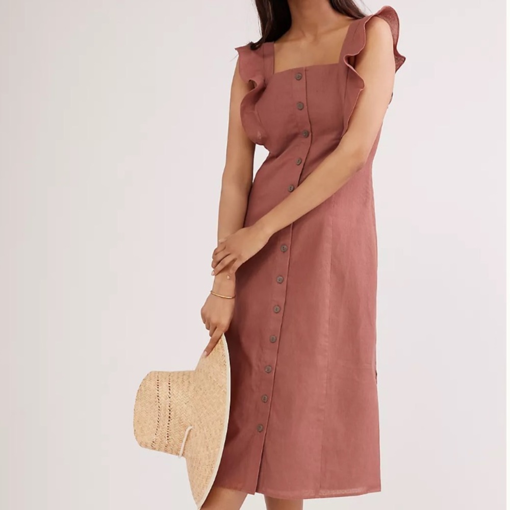 NWT Hutch Anthropologie Ruffled Maxi Dress in Rust Red